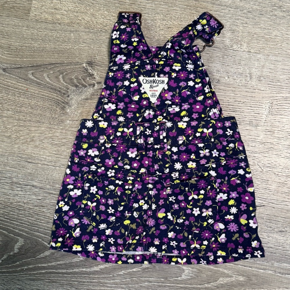 Oshkosh denim Overall Dress Jumper floral purple 6 months - Picture 3 of 4